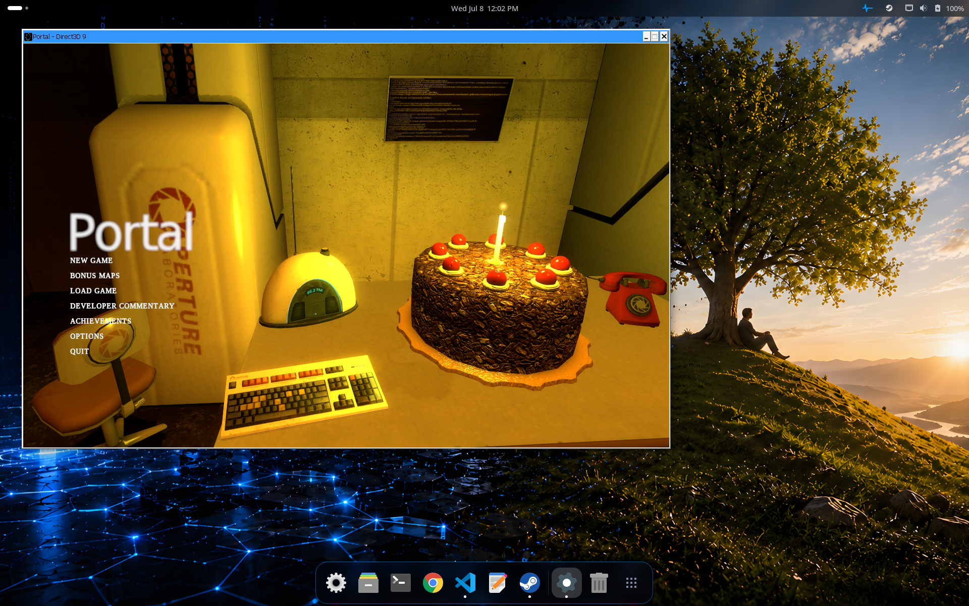 A Windows game running through Proton on InterGenOS