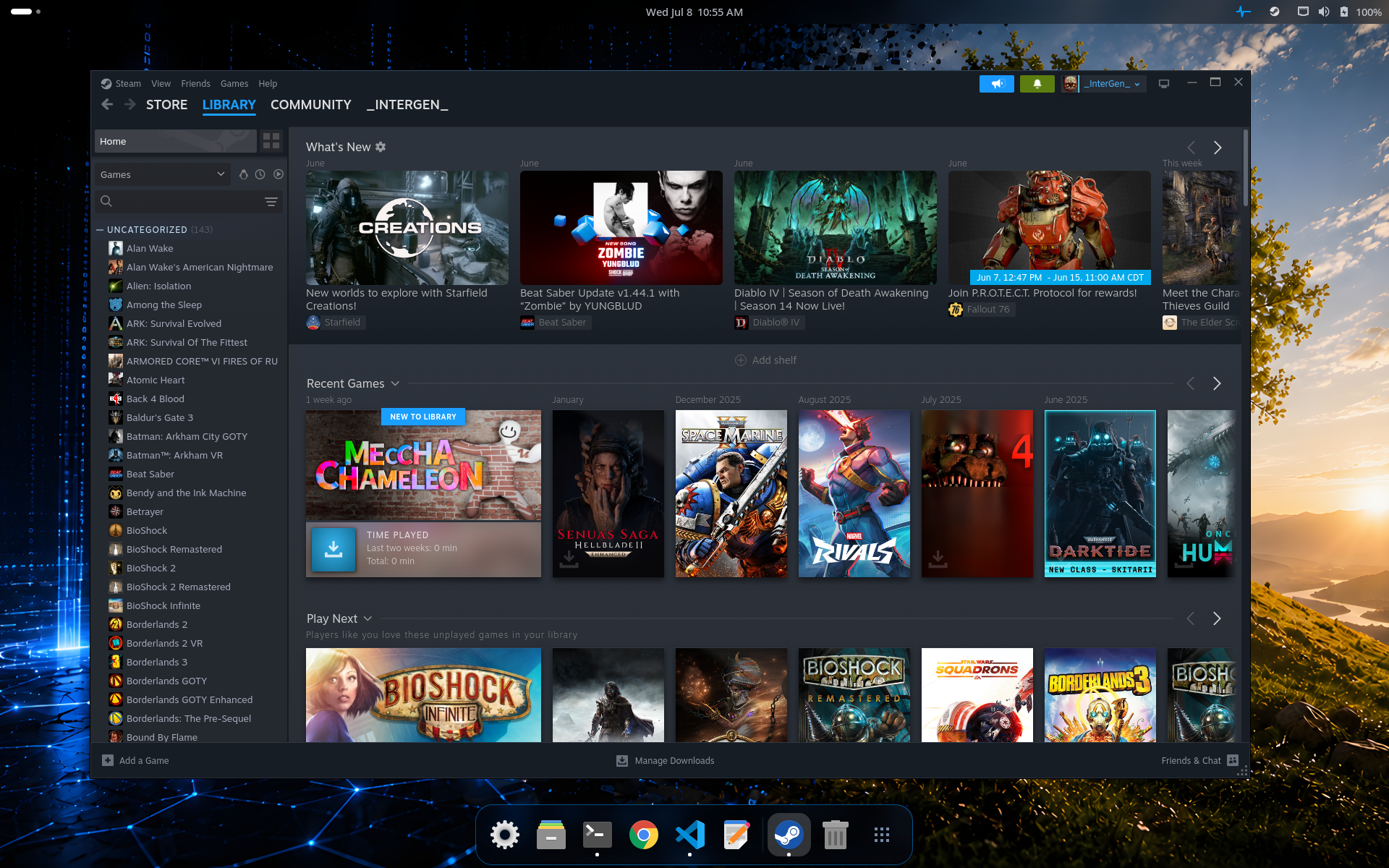 A populated Steam library on InterGenOS
