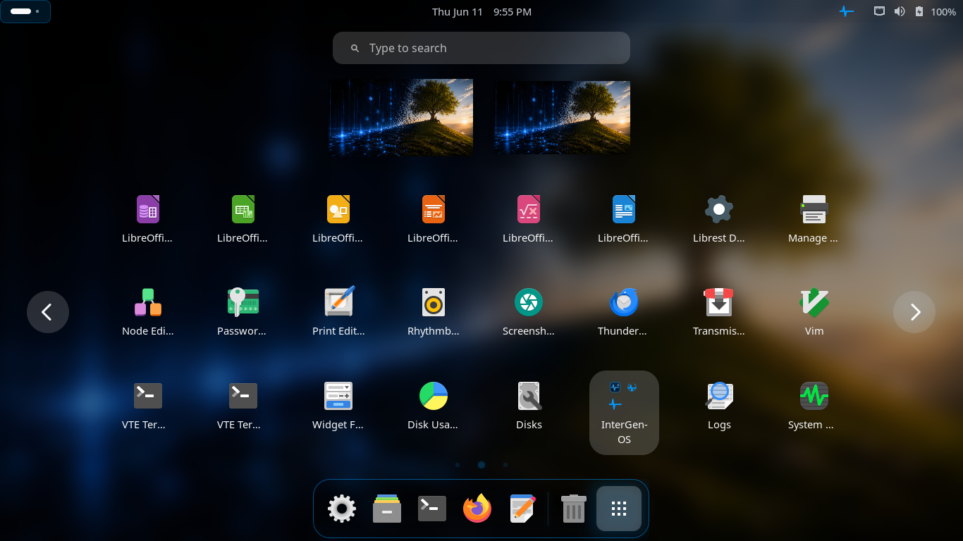 InterGenOS GNOME menu