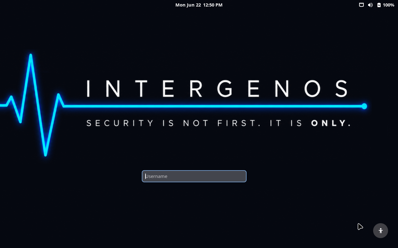The InterGenOS GDM greeter, booted under enforced Secure Boot