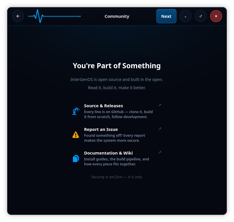 InterGenOS first-boot Welcome, step 9