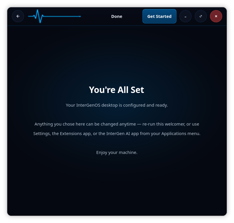 InterGenOS first-boot Welcome, step 10